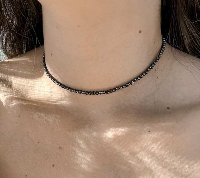 Natural Delicate Hematite Tiny Beads Choker Healing Minimalist Women Necklace