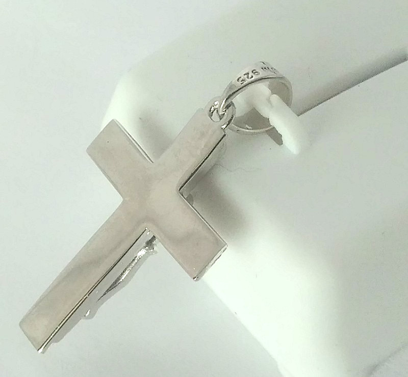 Rhodium Plated 925 STERLING SILVER RELIGIOUS Cross CRUCIFIX Pendant 29x18mm