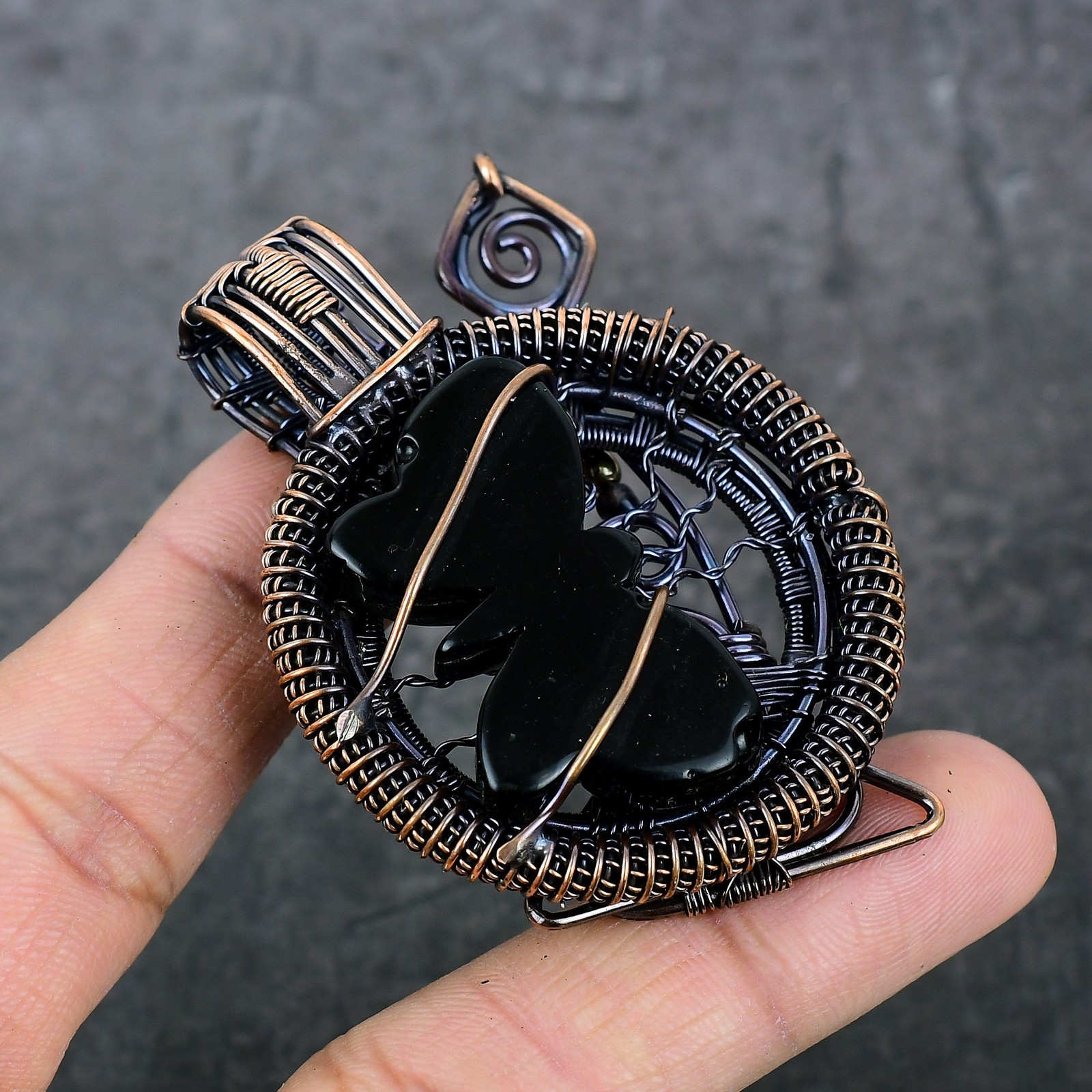 Bi-Color Tourmaline Gemstone Copper Wire Wrap Jewelry Pendant 2.76″ F559