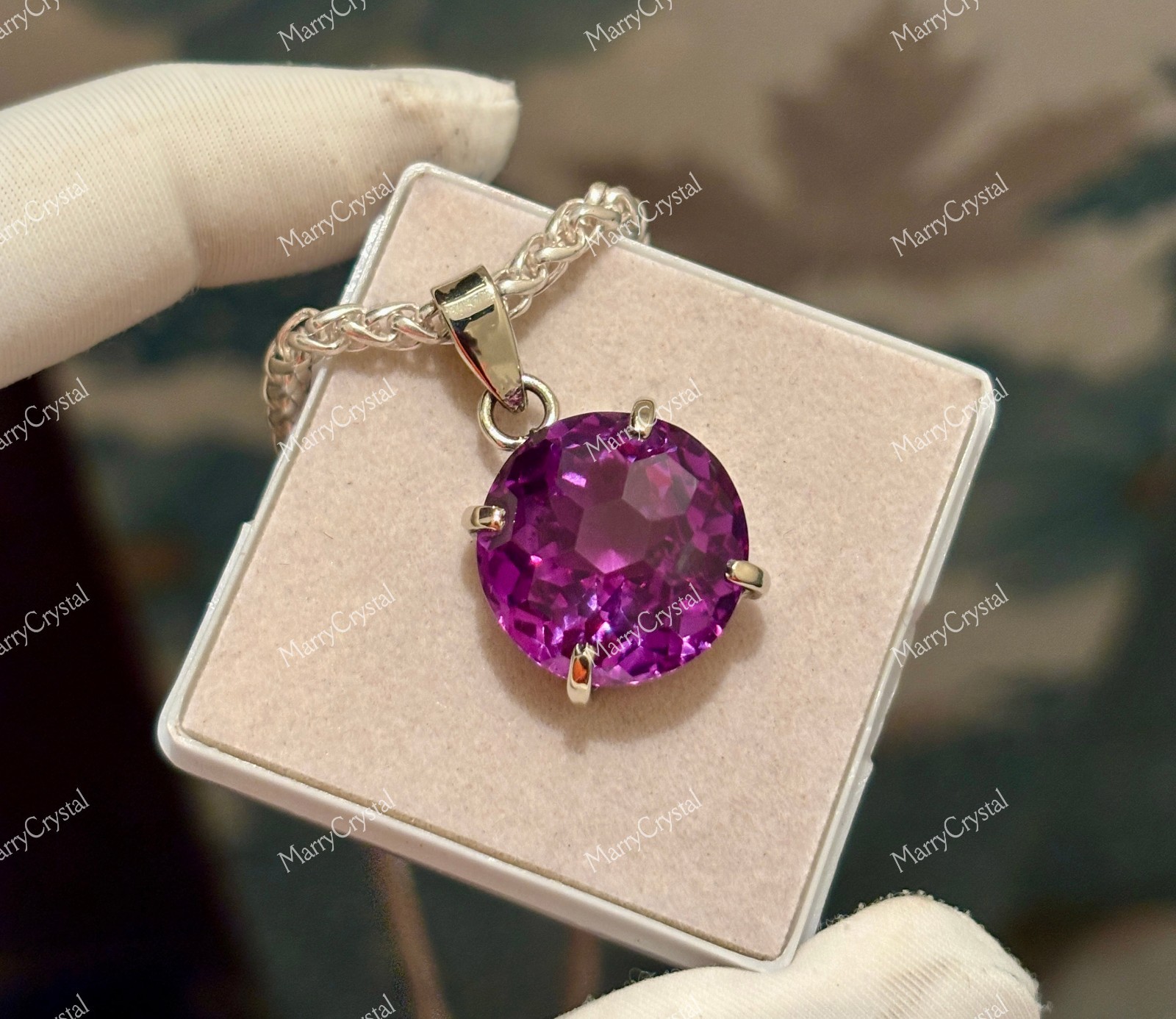 32 Ct Alexandrite GS Silver Pendant Necklace | Color Change Crystal