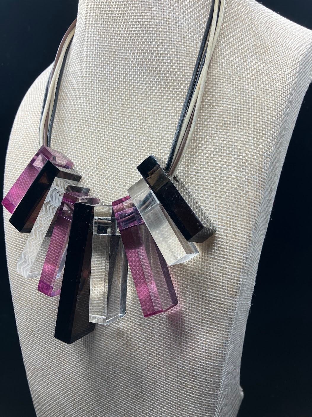 Missoni Lucite Necklace Graduated Chunky Purple Cube Beads Adjustable Bib READ