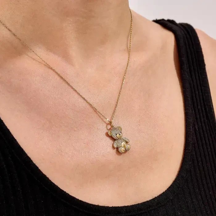 2Ct Round Cut Simulated Diamond Teddy Bear Shape Pendant 14K Yellow Gold Plated