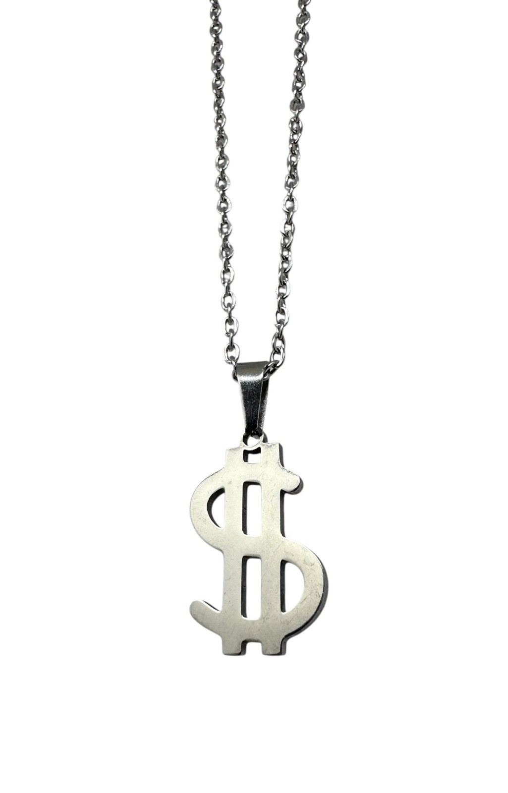 Dollar Sign Necklace Stainless Steel Pendant Chain Gold or Silver Tone Unisex