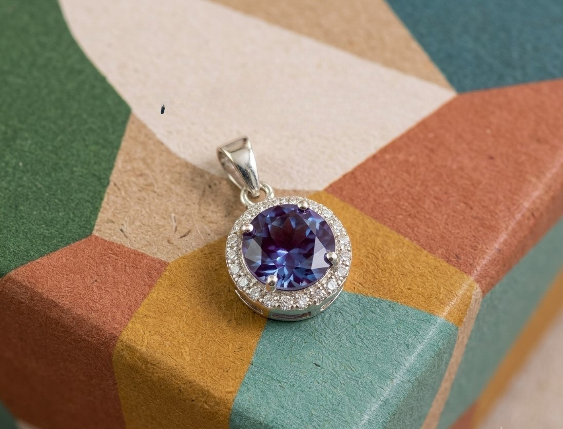 15 Ct Natural Alexandrite Vintage Pendant –Certified Bio-Color Gem in Silver 925