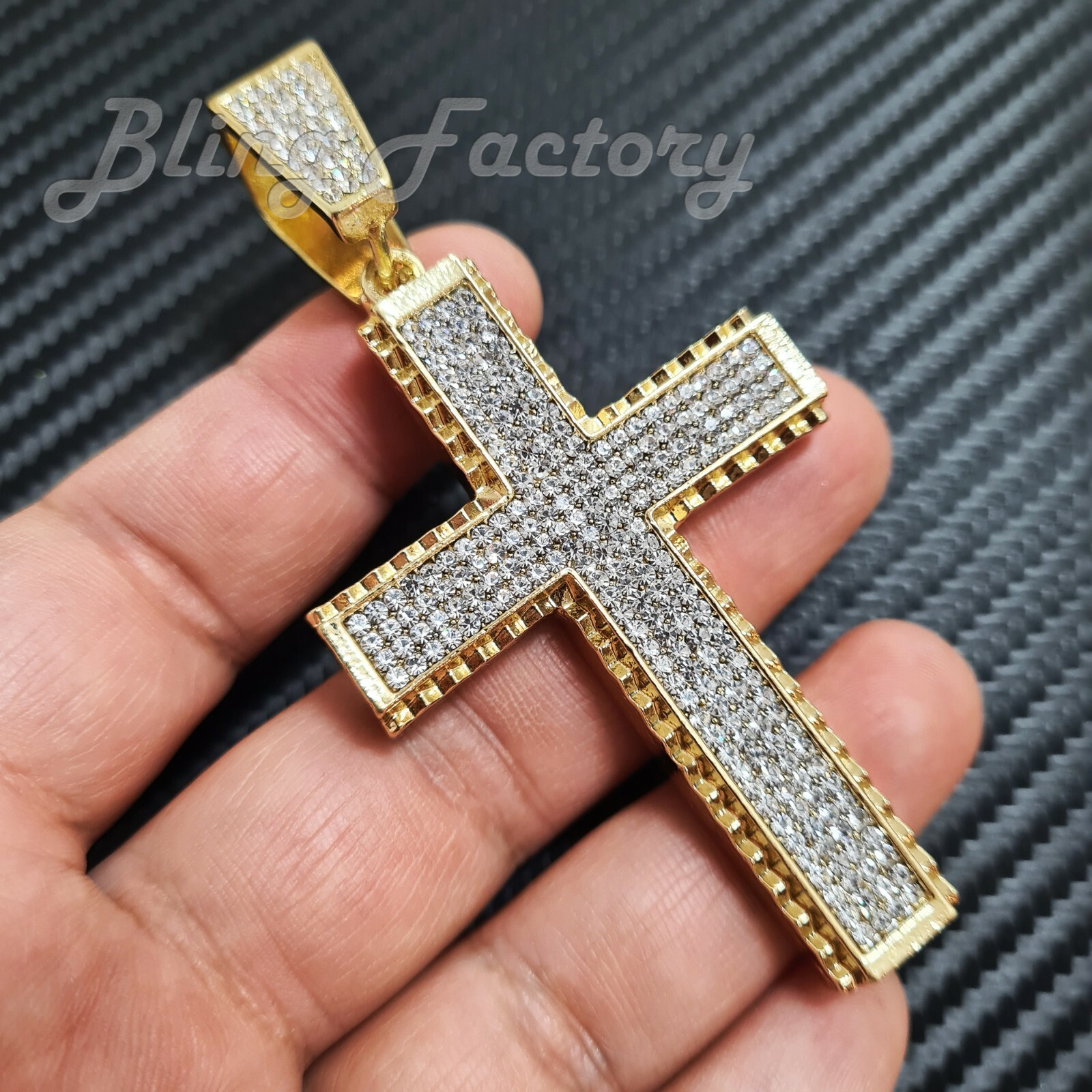 HIP HOP ICED ICY GOLD PLATED LARGE HOLY CROSS CUBIC ZIRCONIA BLING CHARM PENDANT