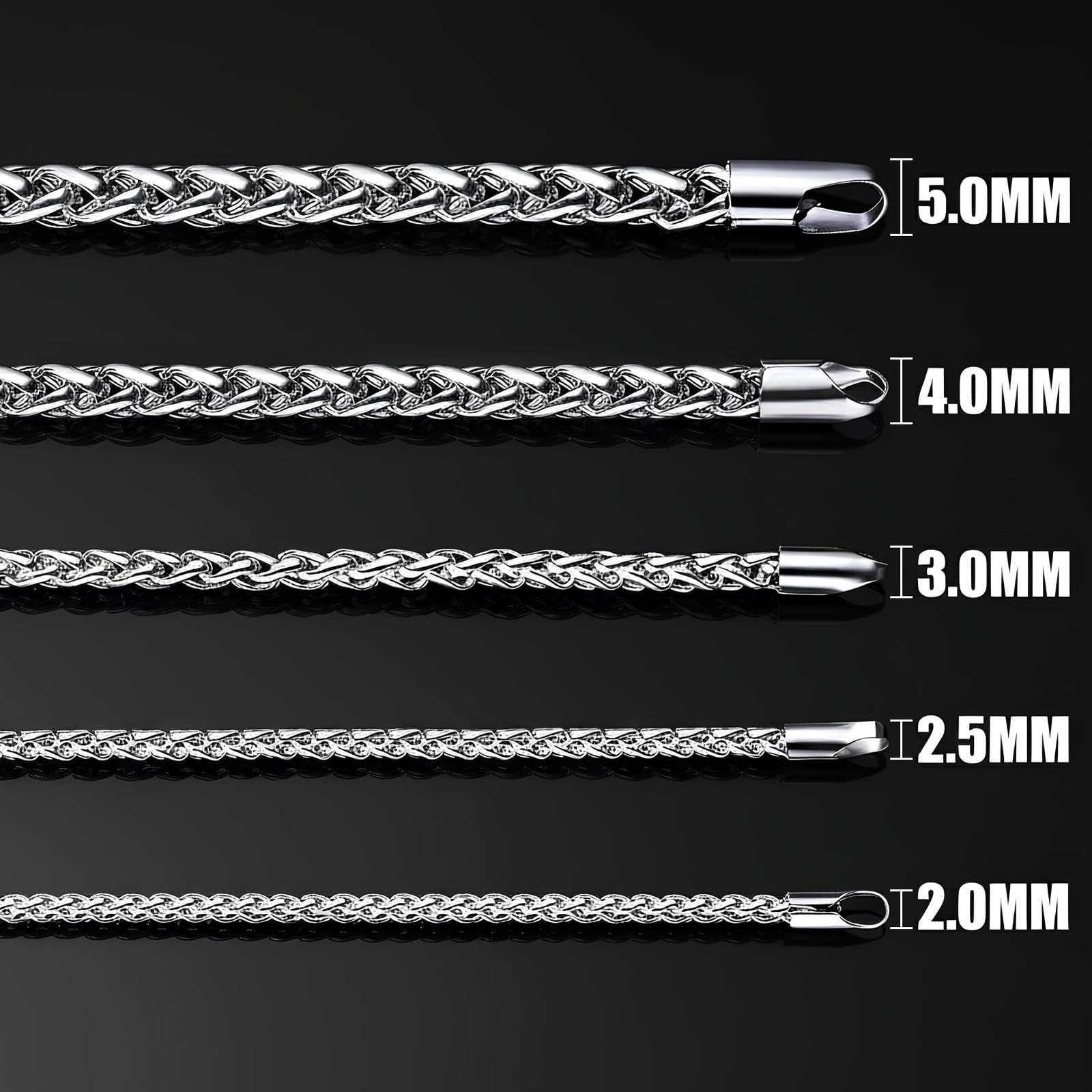 Silver Tone Wheat Chains for Men and Women, 2.5mm Stainless Steel Necklace Ch…