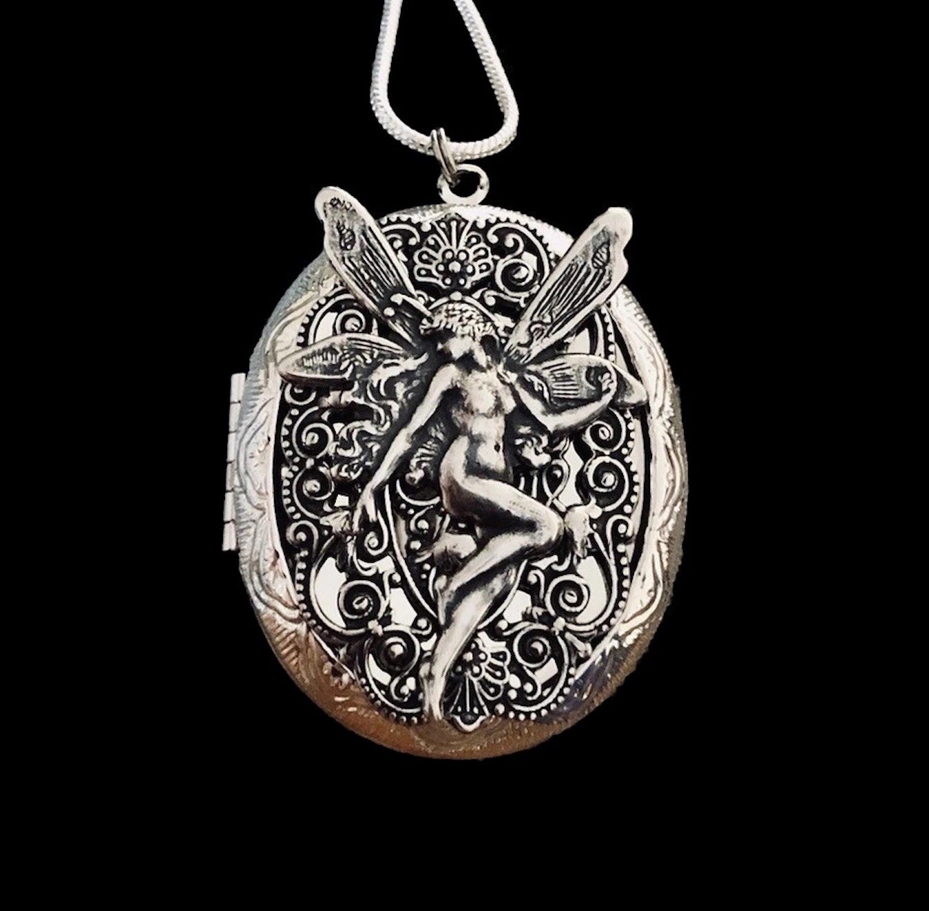 Fairy Locket Necklace, Photo Memorial Keepsake Pendant, Sterling Silver Chain