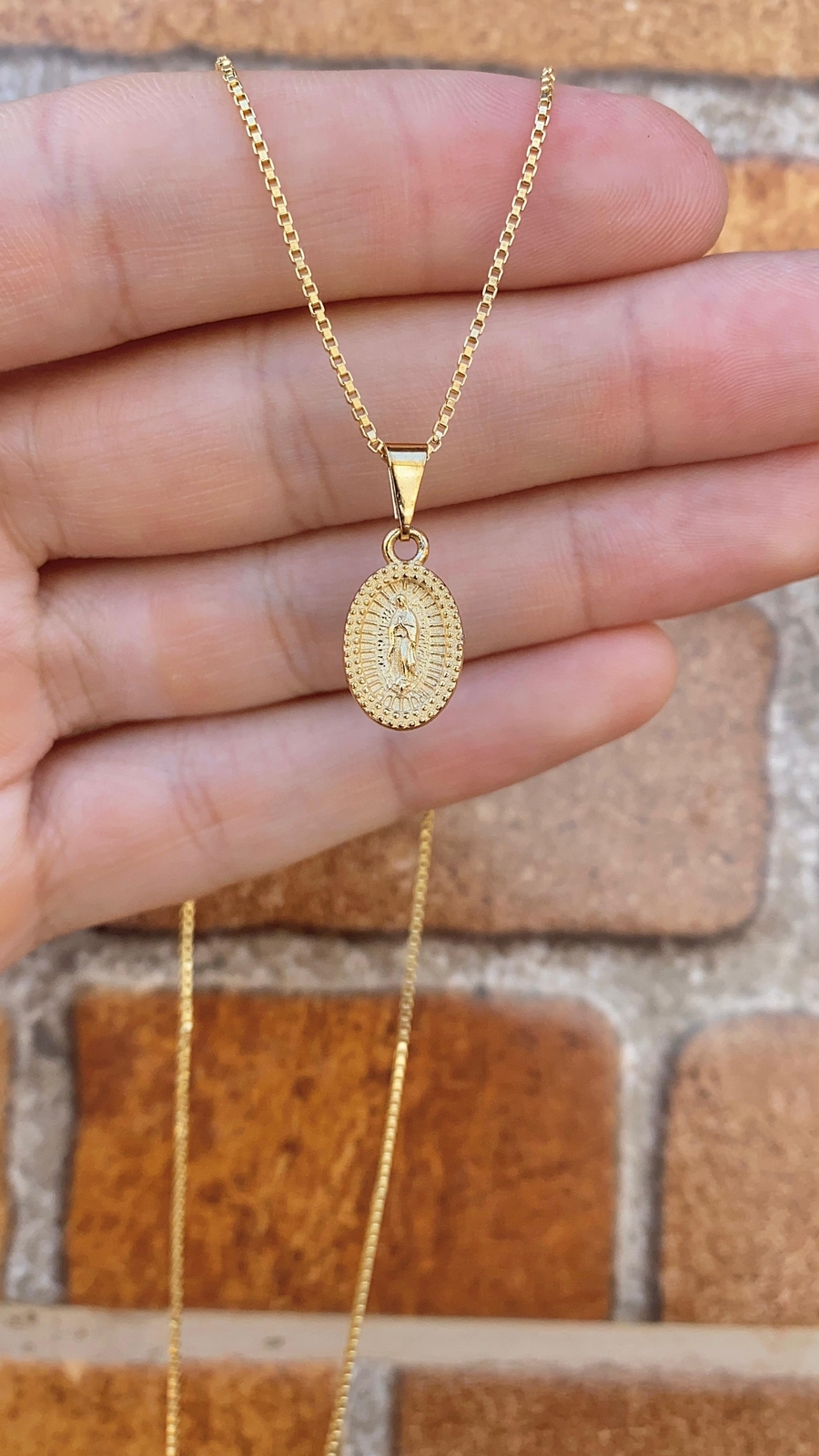 Virgen de Guadalupe Necklace 14K Gold Filled Box Link Chain Gifts For Adults