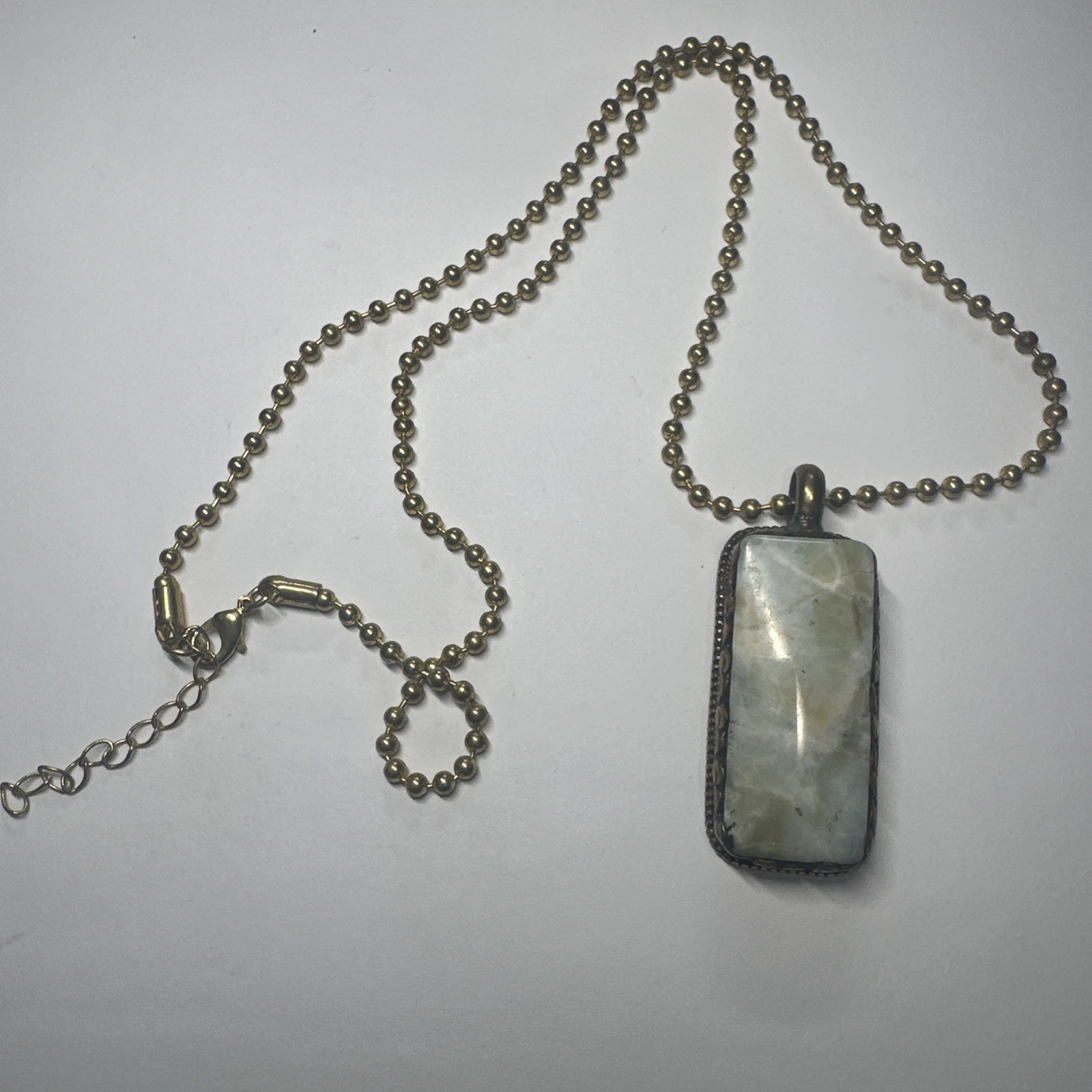 Tibetan Style Pendant Natural Stone Brass Repousse Setting Ball Chain