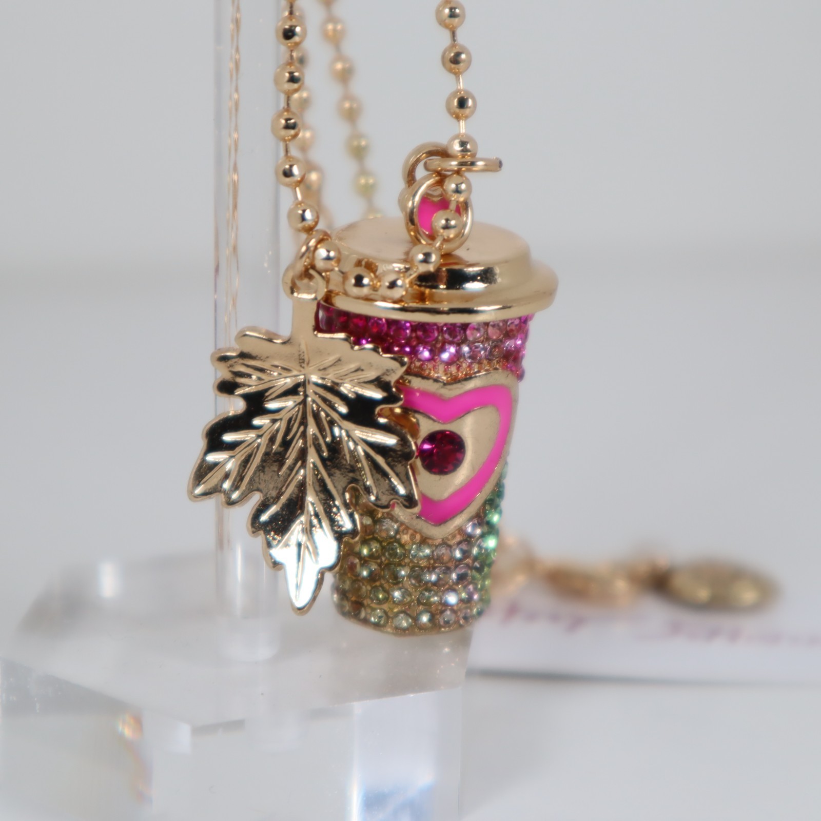 BETSEY JOHNSON Latte Coffee Cup Rhinestone Fall/Autumn Pendant Necklace