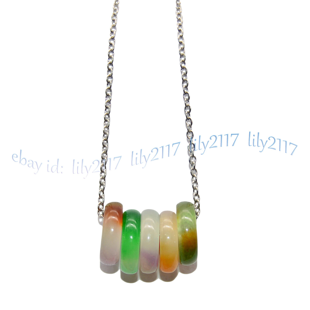Natural Multicolor Jade 13mm Donut Dangle Pendant Necklace 925 Silver Chain 17”