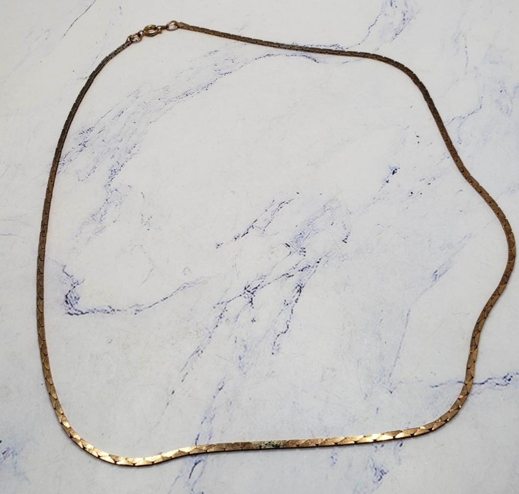 Gold Tone Flat Herringbone 10 Inch Vintage Chain Necklace