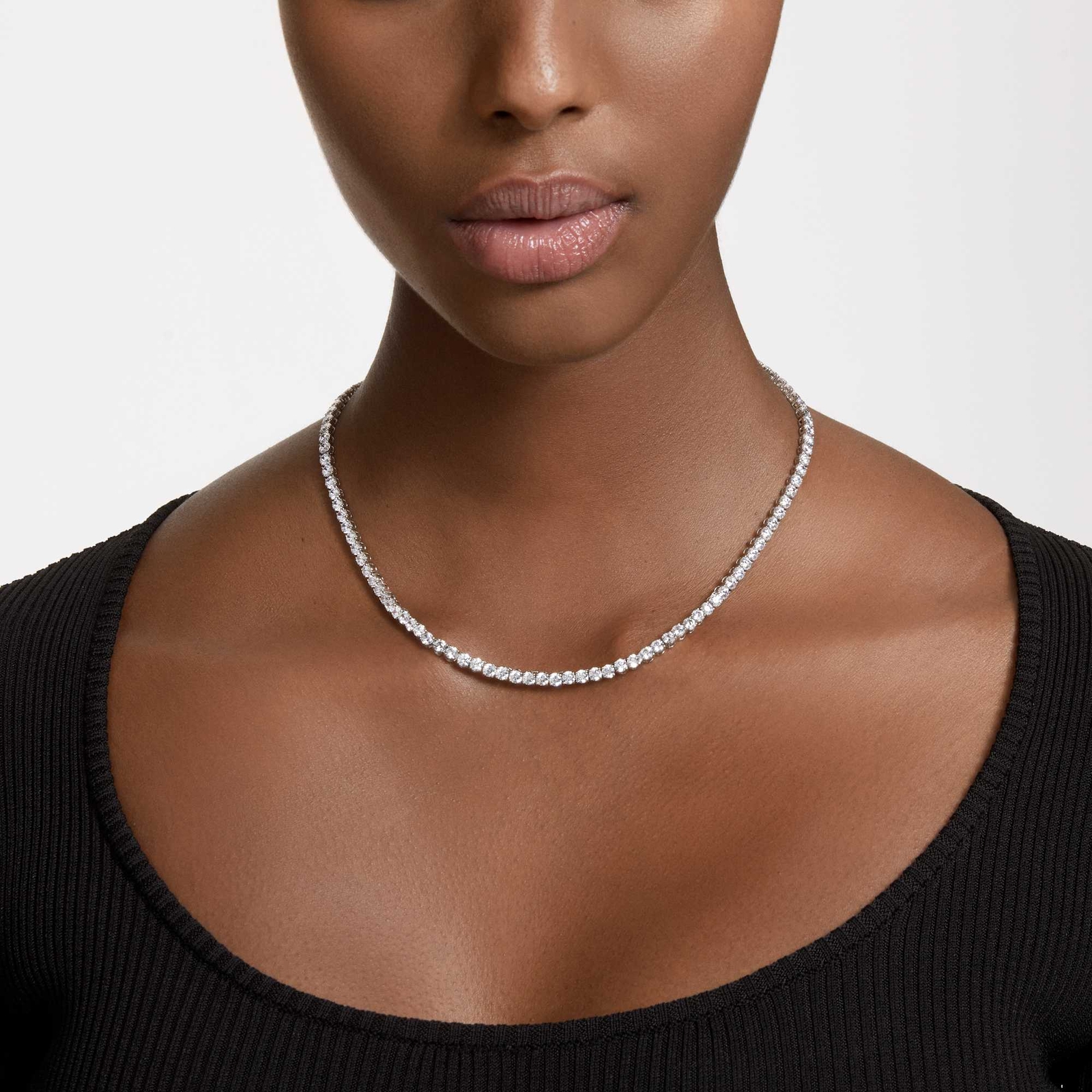 Swarovski Matrix Tennis Necklace Round Cut White Rhodium Plated 5681796