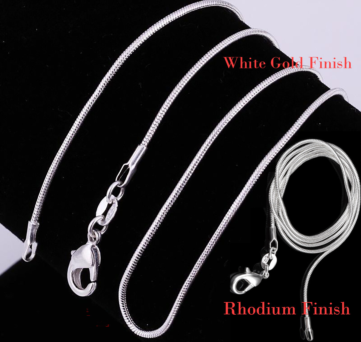Unisex 925 Sterling Silver Snake Chain Necklace with White Gold Finish 16-38inch