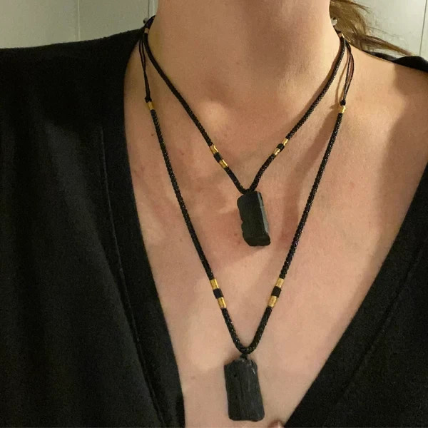 Black Tourmaline Pendant Necklace Natural Rough Crystal Healing Protection Gift