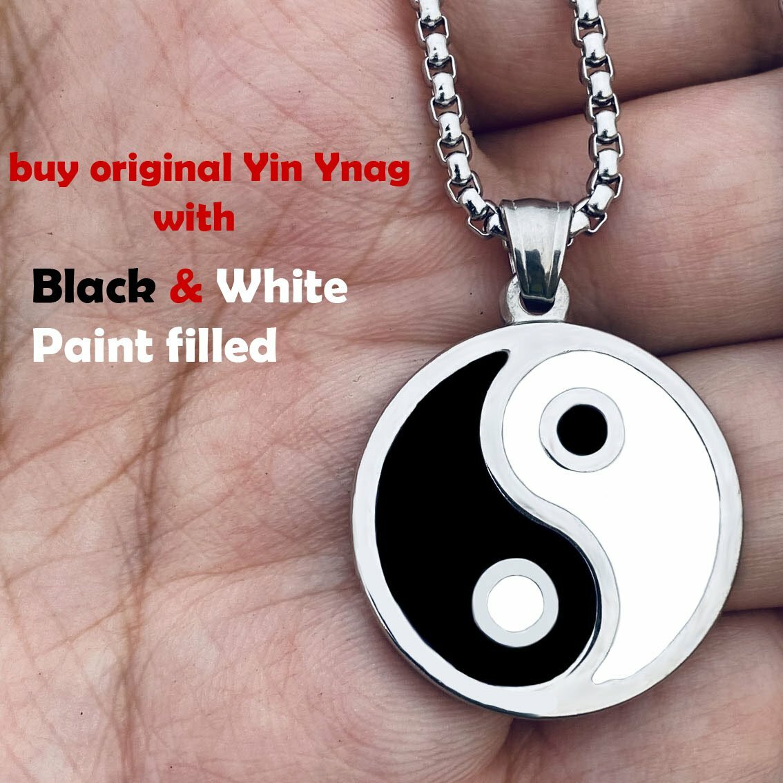 MENDEL Mens Stainless Steel Protection Amulet Ying Yin Yang Pendant Necklace Men