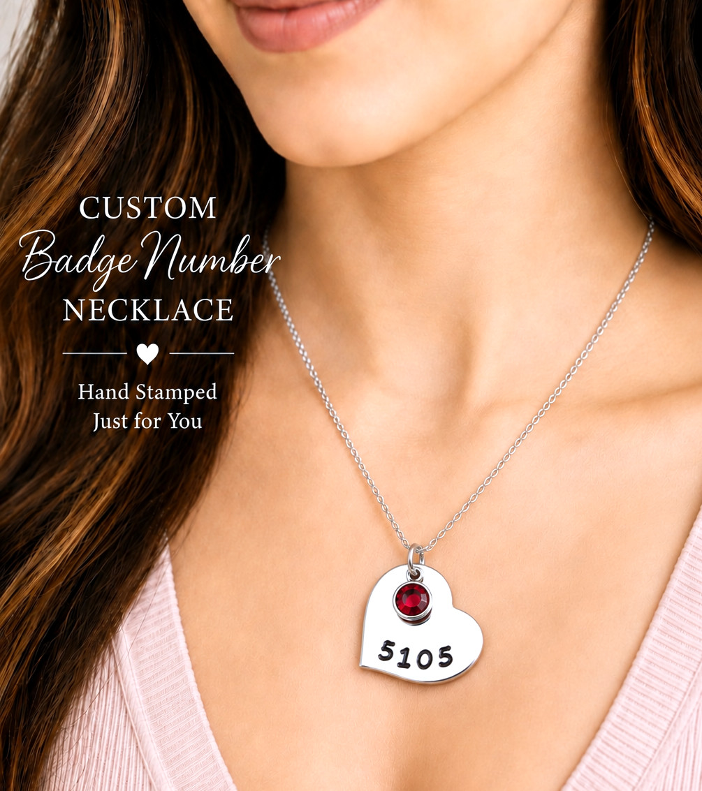 Fire Fighter Necklace with Badge Number, Personalized Firefighter Wife Jewelry
