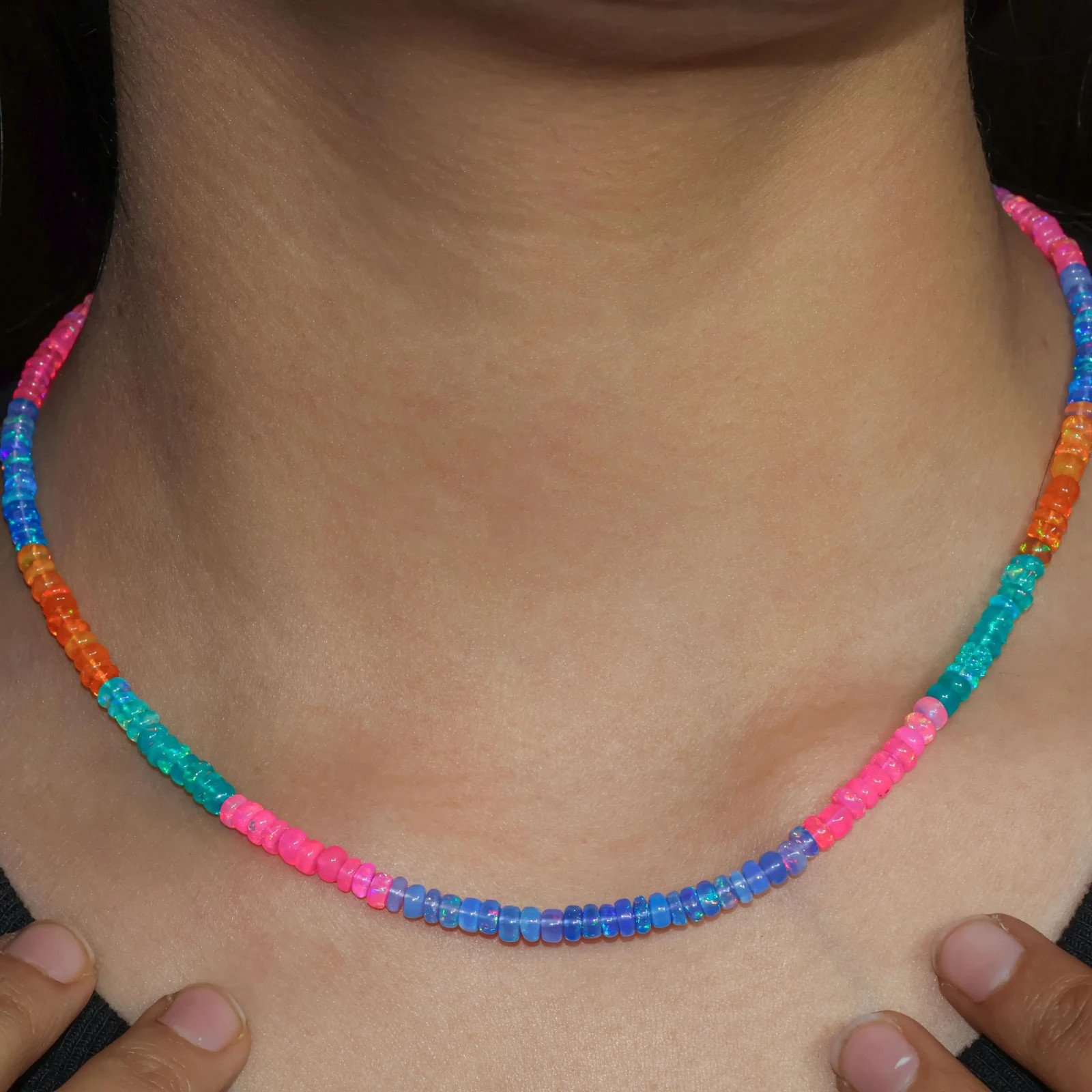 Multi Opal Gemstone Beaded Necklace, Ethiopian Fire Opal Beads Handmade Necklace