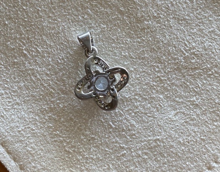 925 Sterling Silver Flower Pendant Charm, White Cubic Zirconia, Prong Set Signed