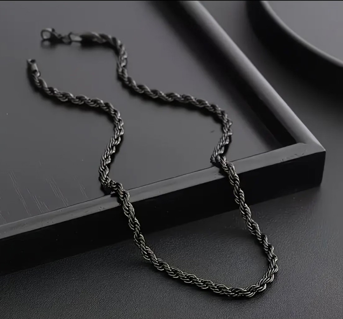 Men’s Women’ Unisex Black 2MM Stainless Twisted Chain Necklace Punk Look 24″