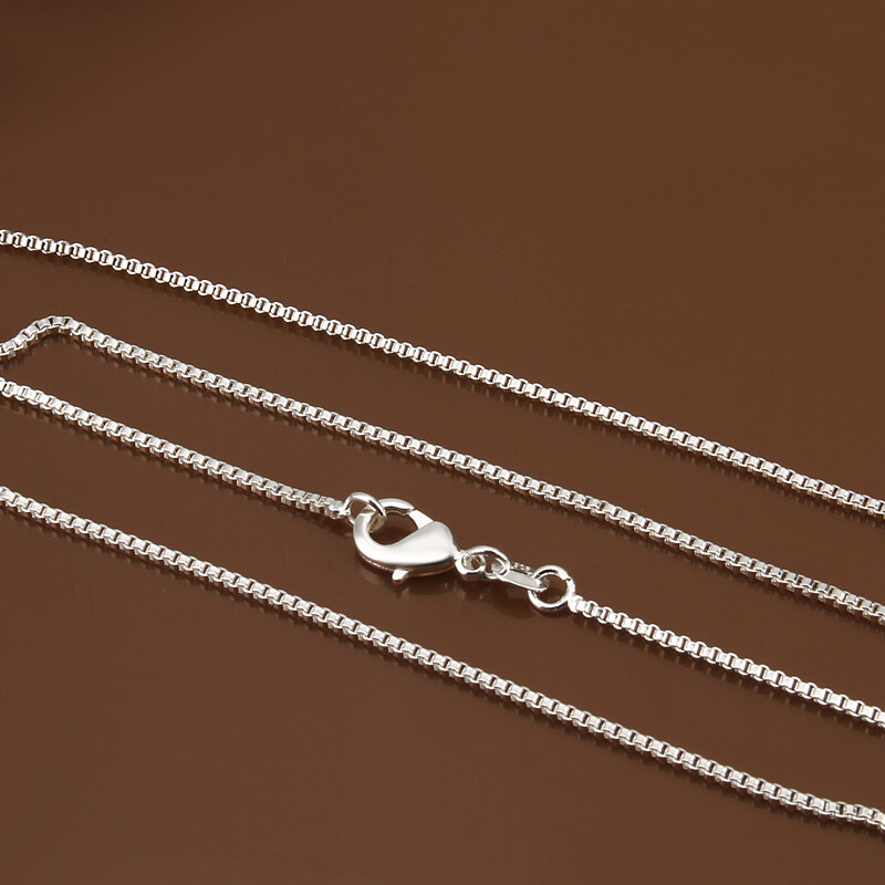 925 Sterling Solid Silver 1MM/1.5MM/2MM Box Chain Necklace For Women 16-24″