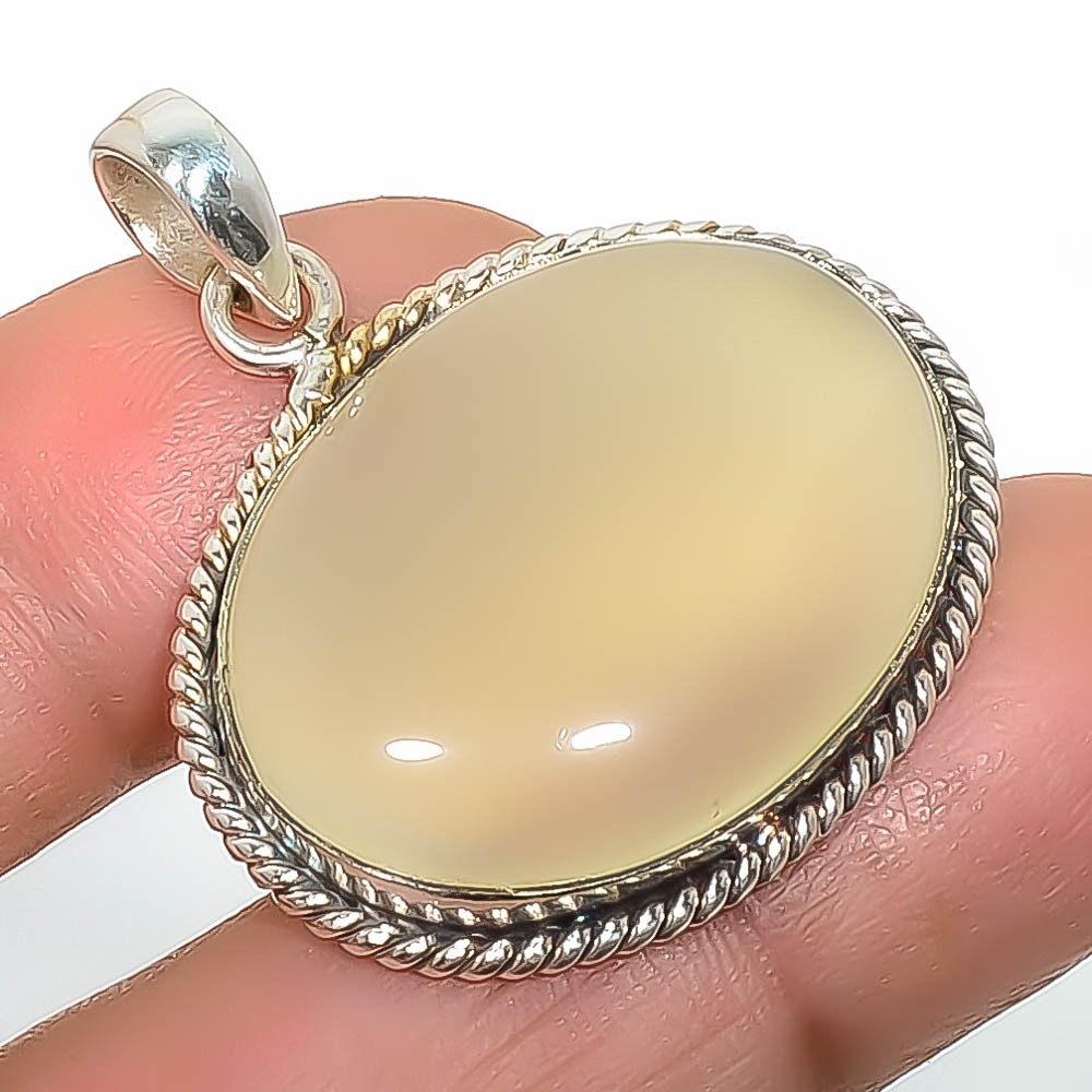 Natural Aqua Chalcedony – Brazil Gemstone 925 Silver Plated Pendant 1.37″ T33