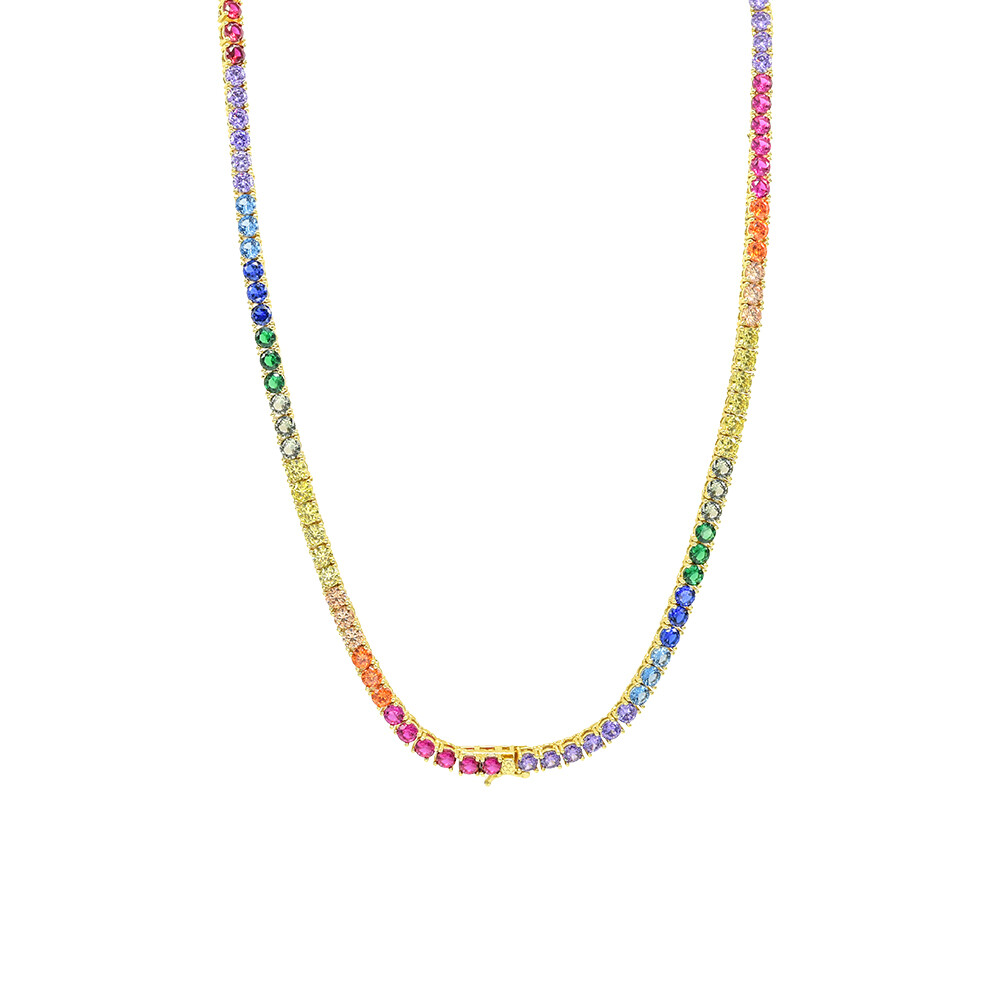 Skinny Rainbow Spectrum Tennis Chain Necklace Cubic Zirconia Bling 3mm 16-20”