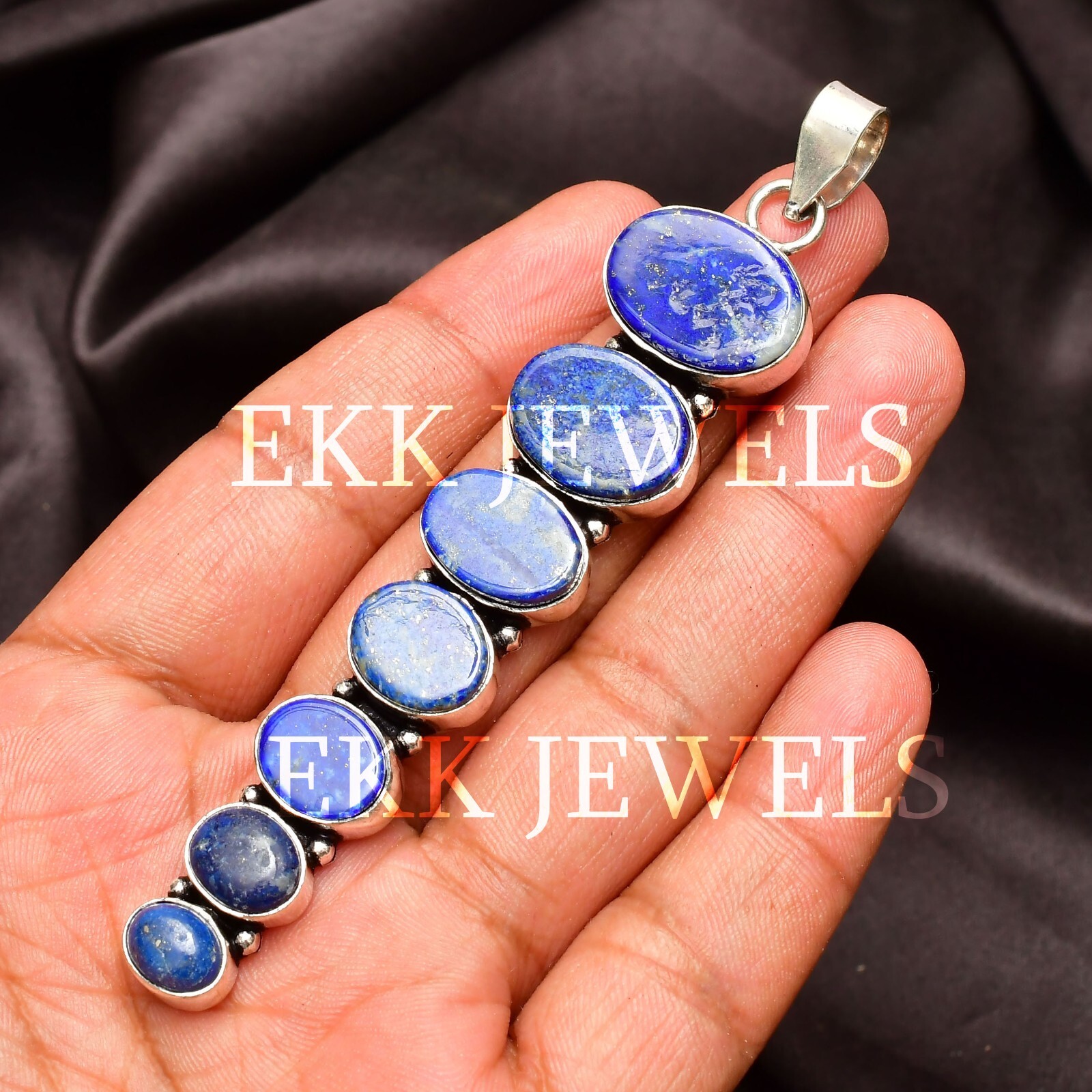 Natural Lapis Lazuli Gemstone 925 Sterling Silver Handmade Jewelry Pendant 2.80″