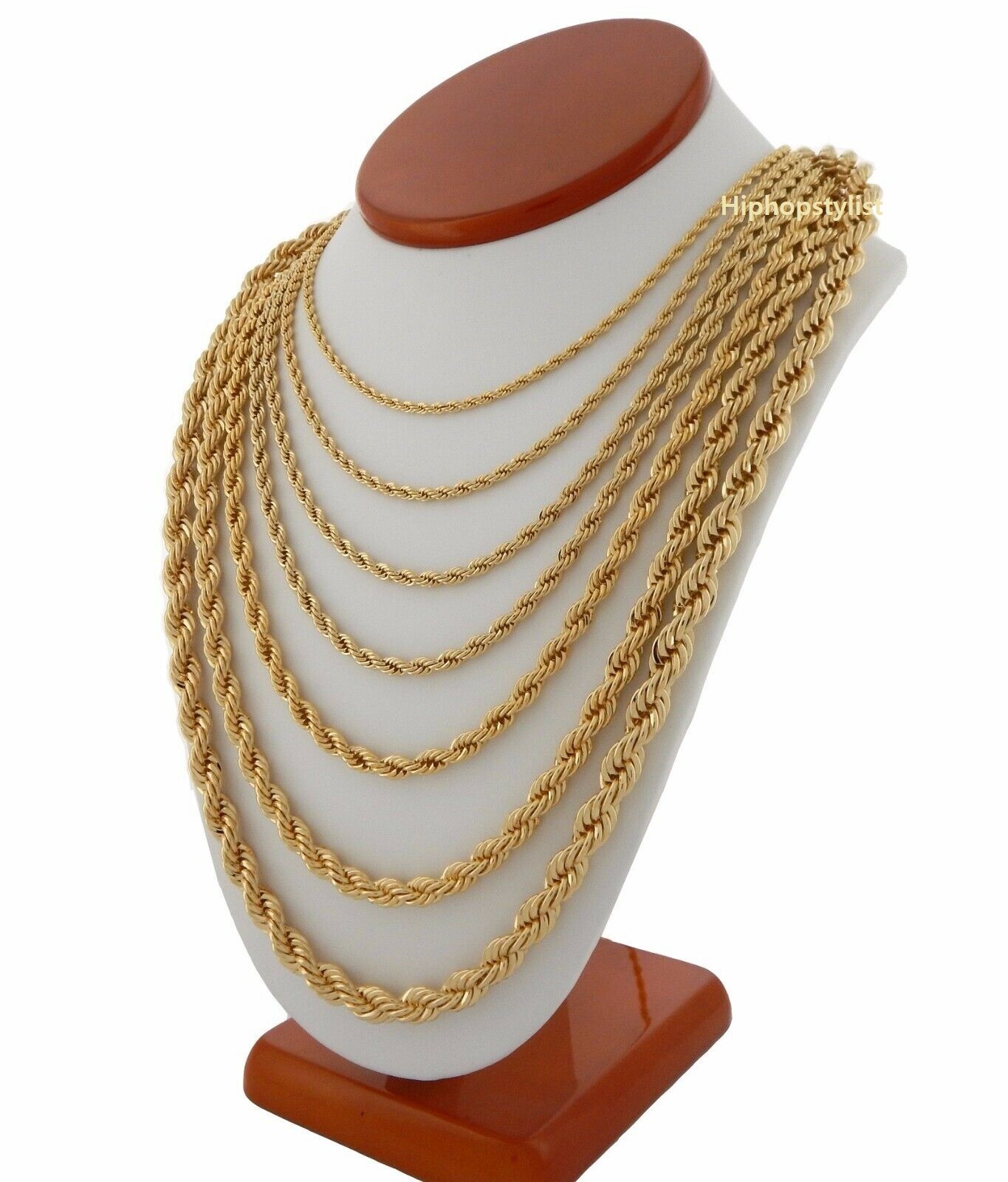 Mens Rope Chain Necklace 2.5mm to 7mm 18″ 20″ 22″ 24″ 26″ 30″ 14k Gold Plated
