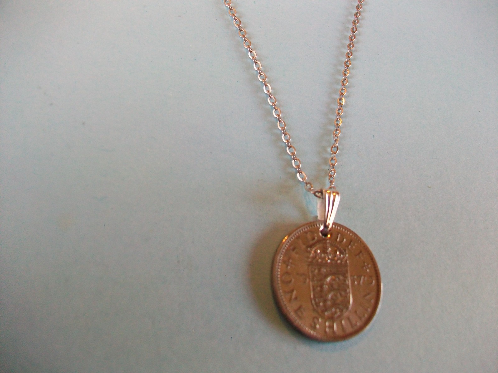 SHILLING COIN – ENGLISH – SILVER FINE LINK CHAIN PENDANT NECKLACE – 1953 to 1965