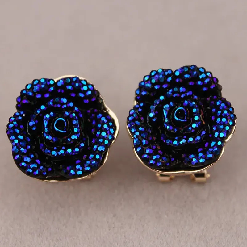 Blue Resin Flower Necklace Earrings Set Women Chunky Statement Jewelry New Gift