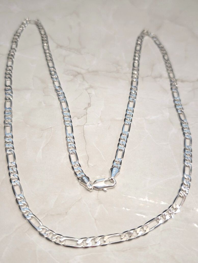 New 925 Sterling Silver PLated 26″ 4MM Figaro Chain Link Necklace Layering Mens