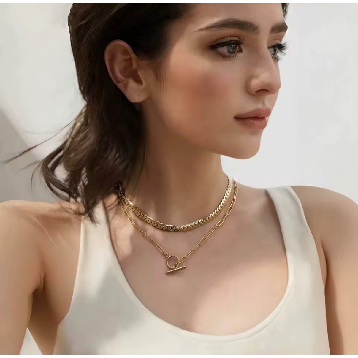 Gold Paperclip Chain Toggle Necklace Minimalist Link Layering Jewelry