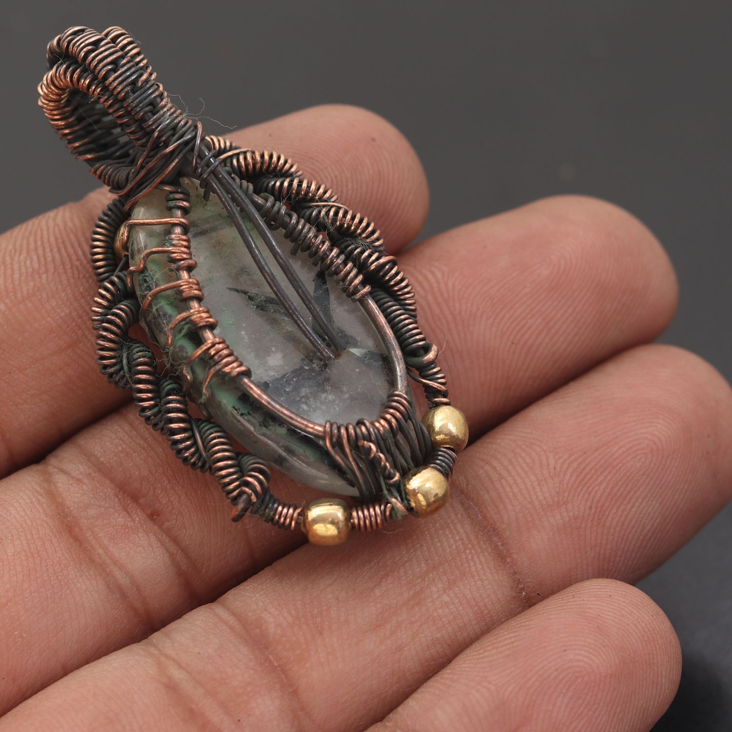 Black Rutile Gemstone Copper Wire Wrapped Handmade Pendant Jewelry Gift For Her