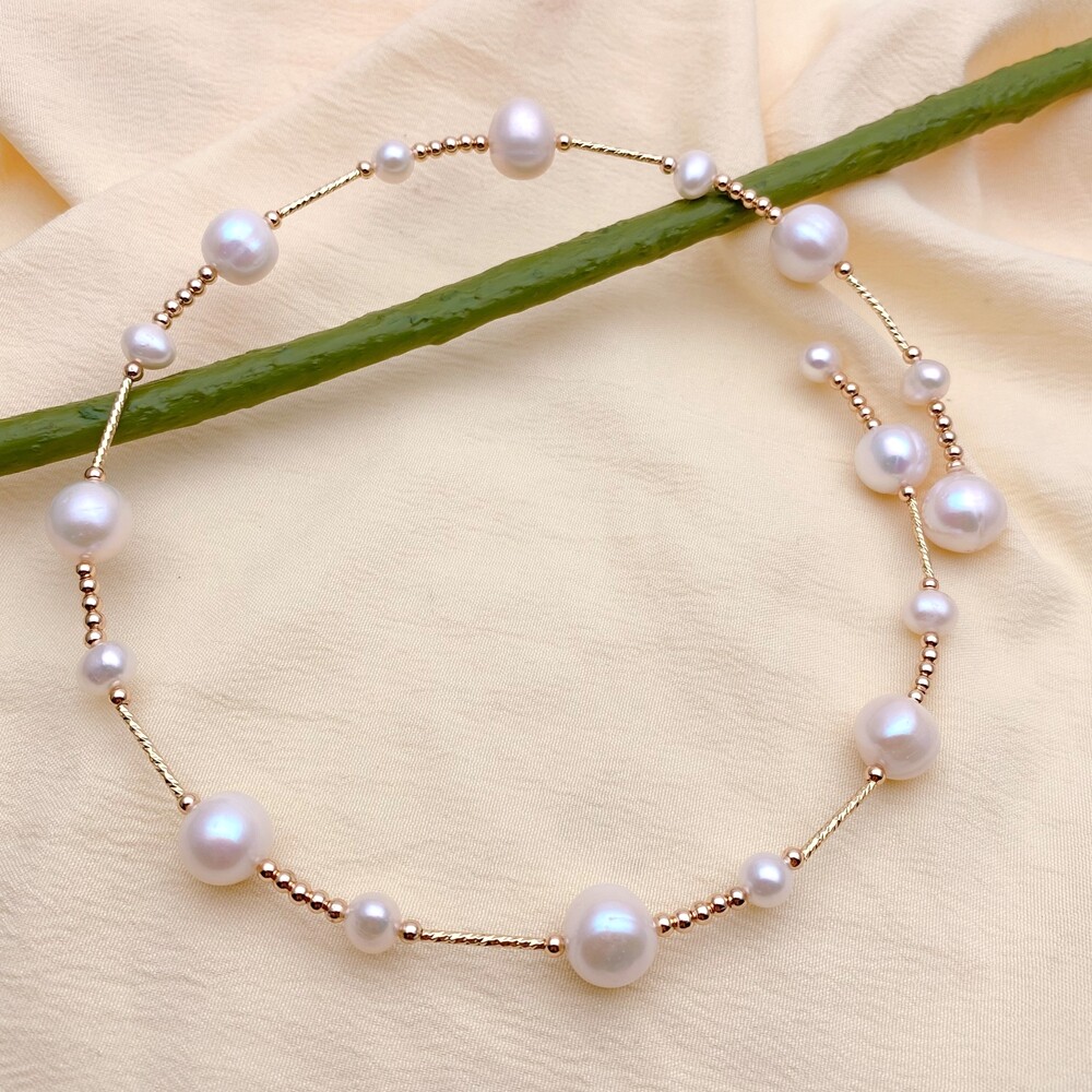 Freshwater Cultured White Potato Pearl Gold Plated Beads Choker Necklace