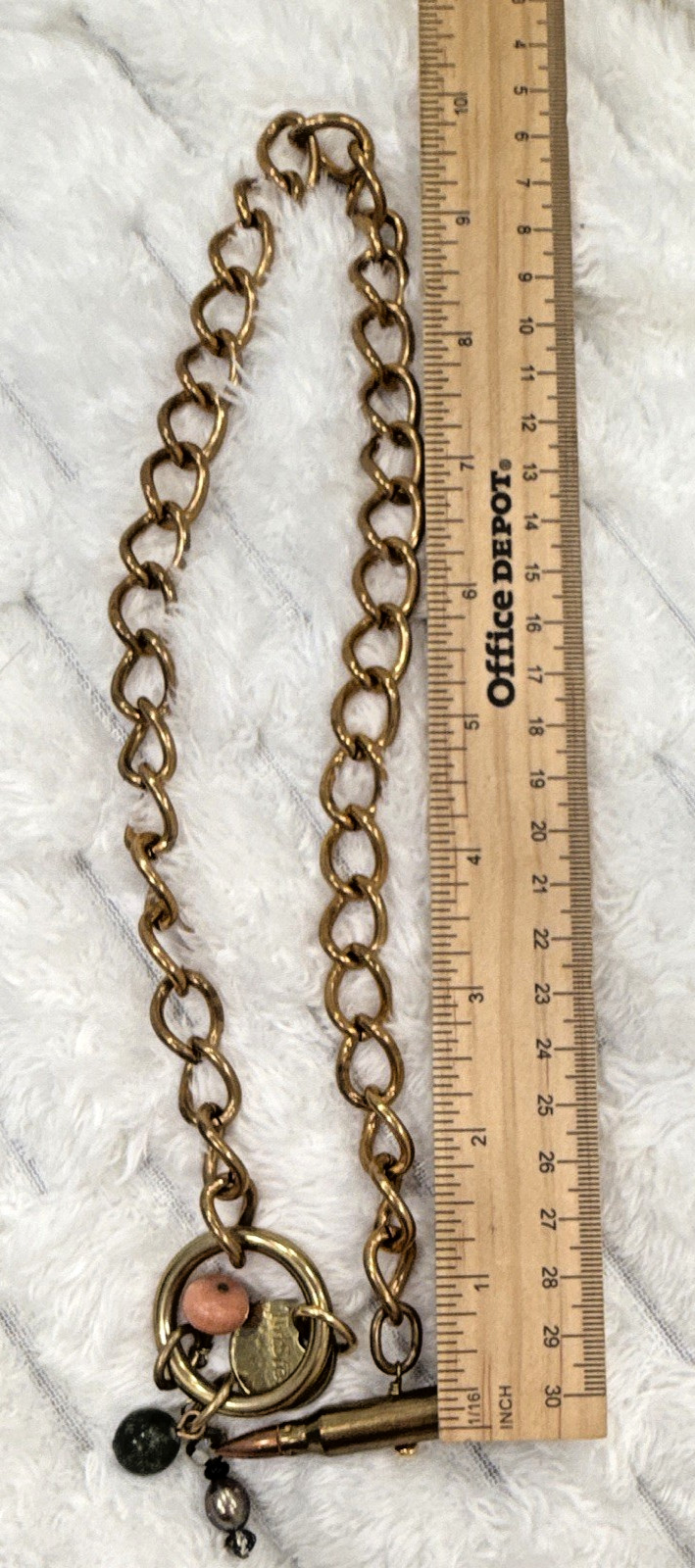 Twisted Silver Chunky Gold Tone Chain Necklace Bullet Toggle Clasp Charm 20″