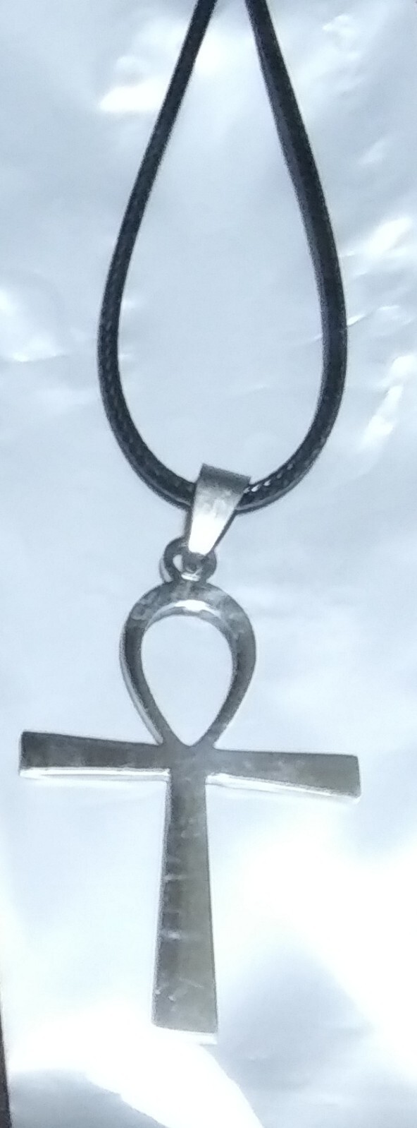 2 inch silver stainless steel ANKH on 18 inch leather Neil Gaiman DEATH Sandman
