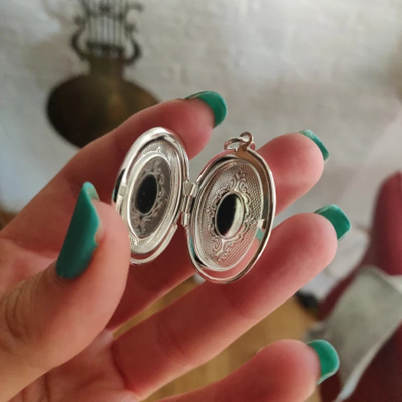 Photo Frame Pendant Necklace 925 Sterling Silver Oval Heart Locket Jewelry