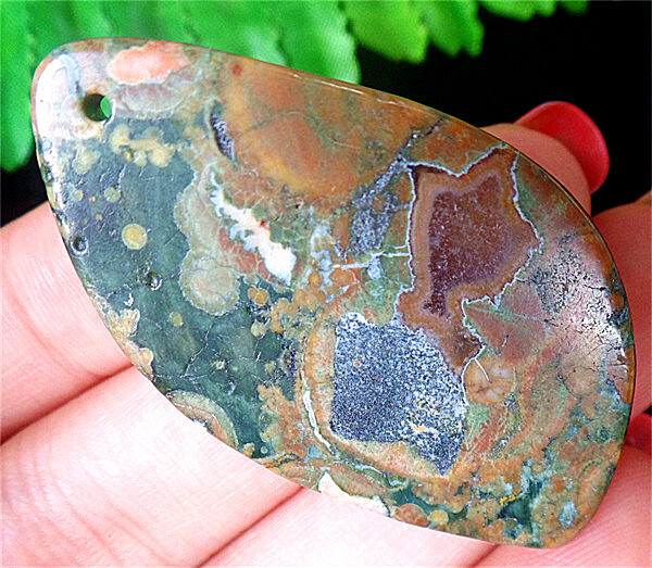 47x27x7mm Natural Green Rainforest Rhyolite Free Shape Pendant Bead BQ66715