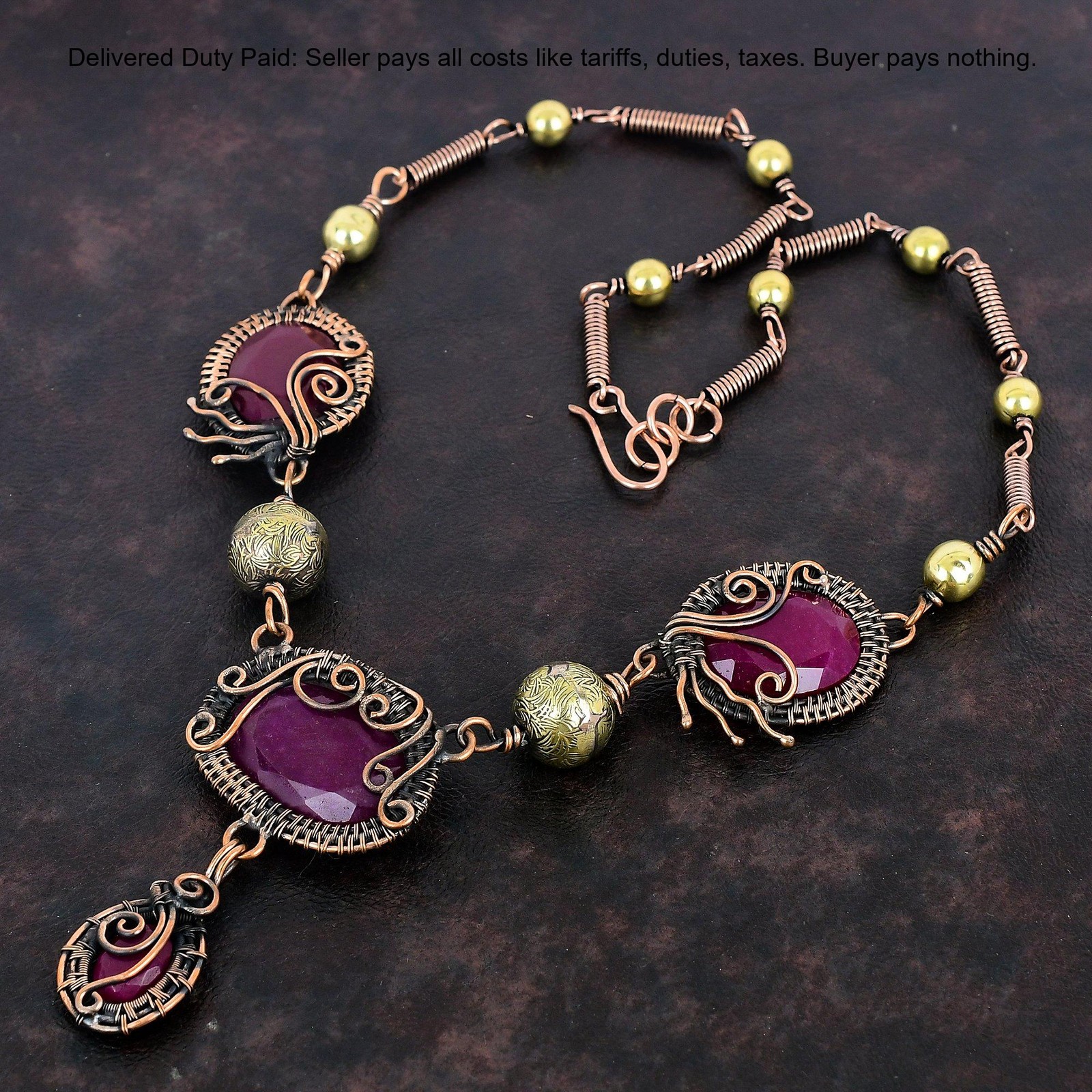 Copper Kashmir Rubi Gemstone Chain Mother’s Day Wire Wrapped Necklace Jewelry