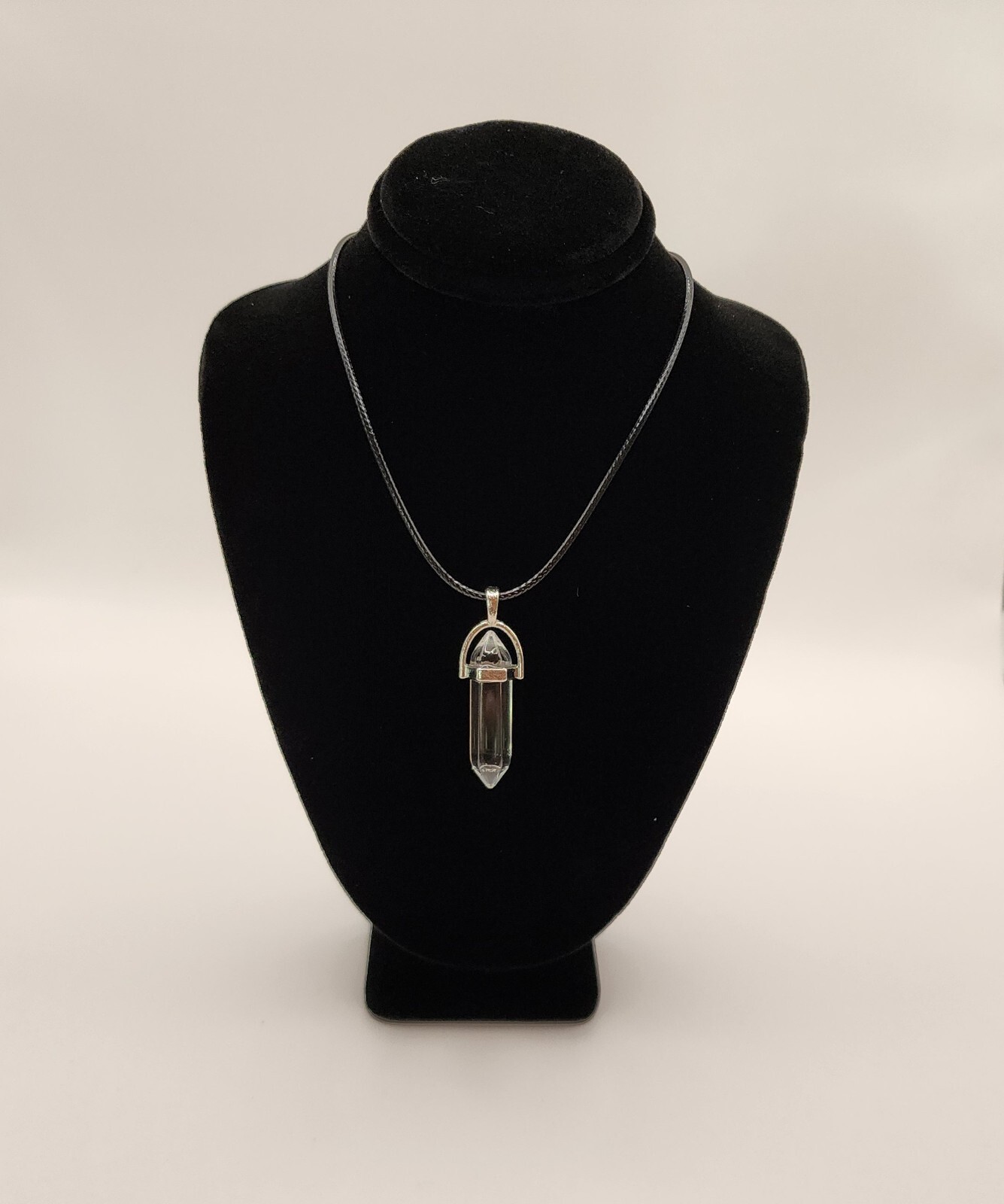 Crystal Healing Stone with black cord necklace Colorless