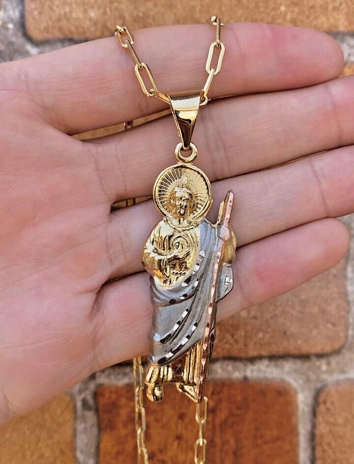 San Judas Necklace 20″ Paper Clip Chain 14K Gold Filled Jewelry For Adults