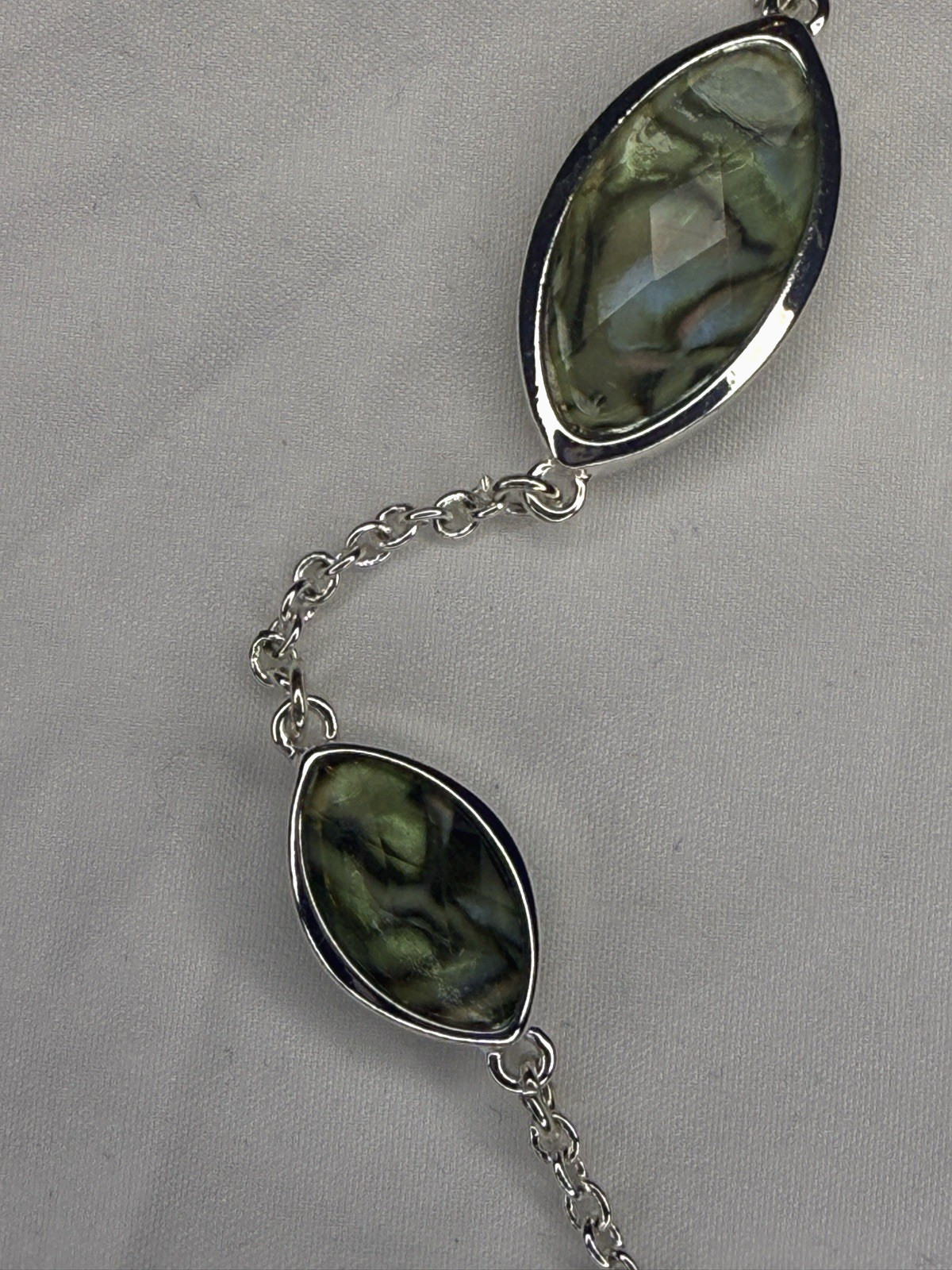 Swarovski 32″ Abalone Shell Crystal Station Necklace Signed Swan Logo Flush Set