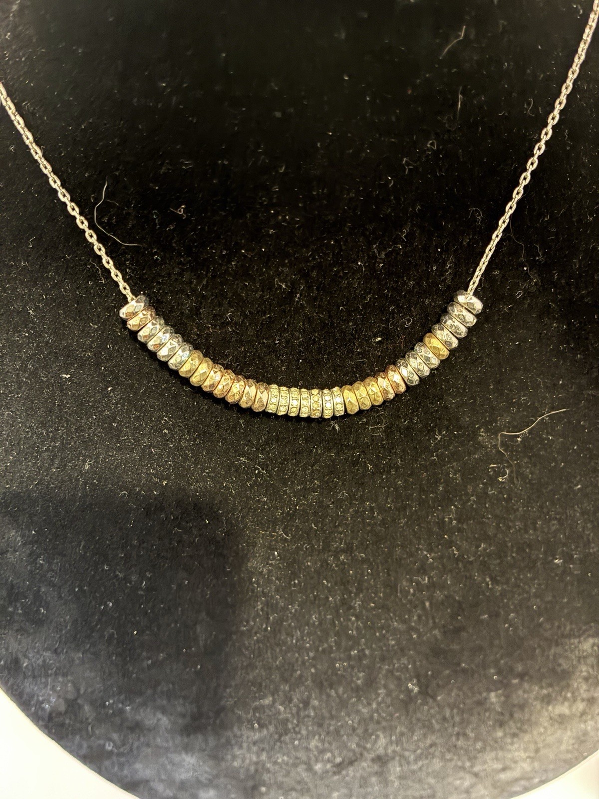 Fossil Two-Tone Crystal Pavé Asymmetrical Bar Pendant Cable Chain Necklace 16″