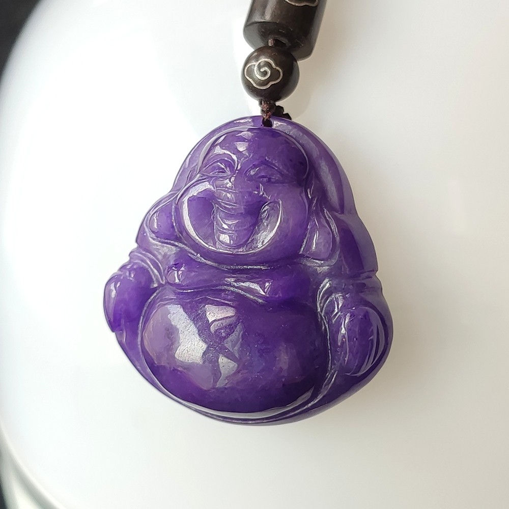 Certified Grade A Lavender Natural Burma Jade jadeite Buddha Pendant Amulet 4251