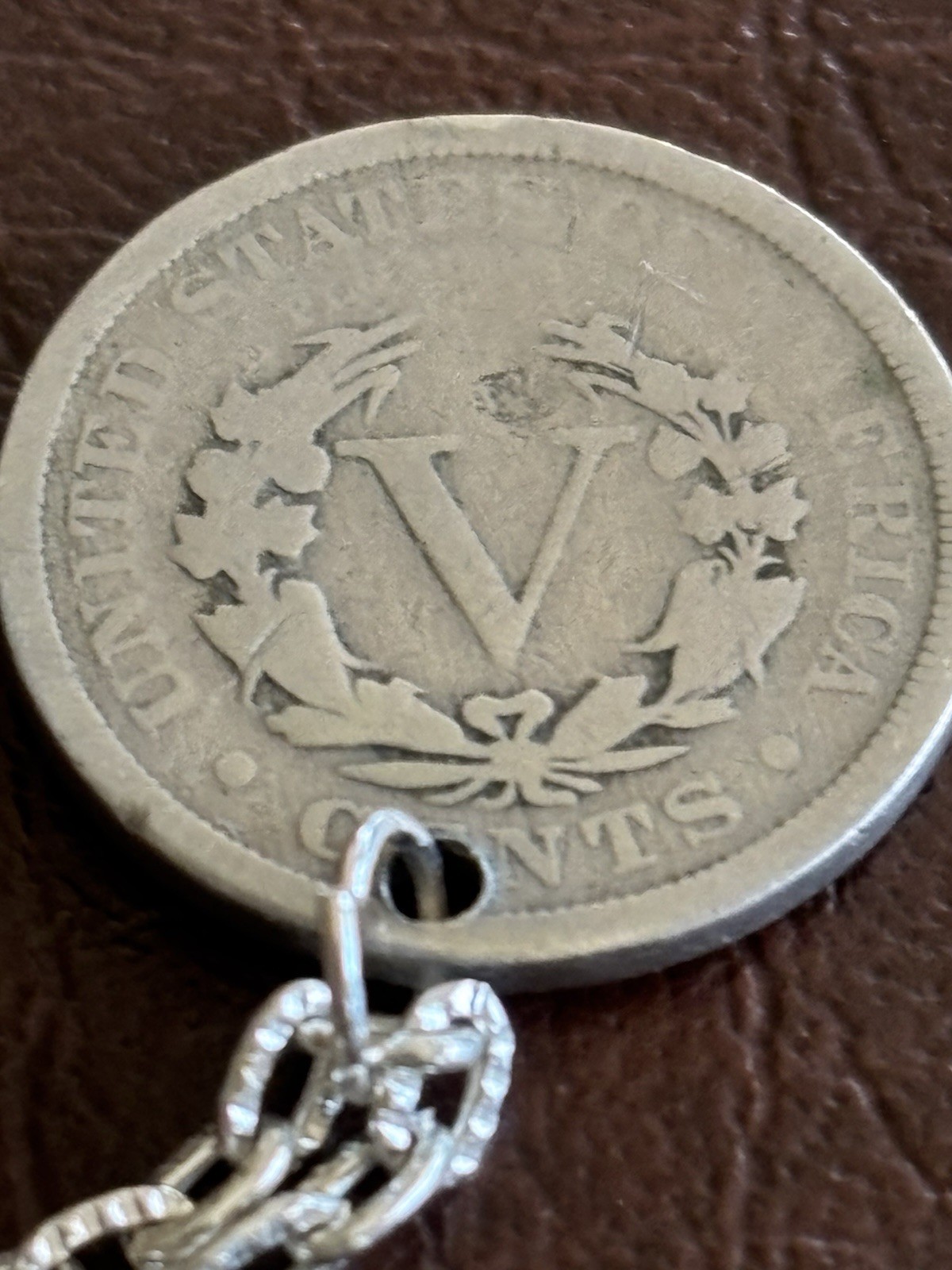 1905 Liberty Nickel on 17.5” Silver Plated Chain Necklace