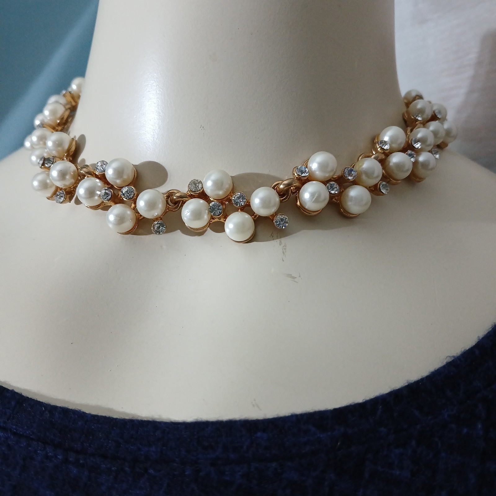Betsey Johnson Faux Pearl and Rhinestone Cluster Collar Necklace Coquette…