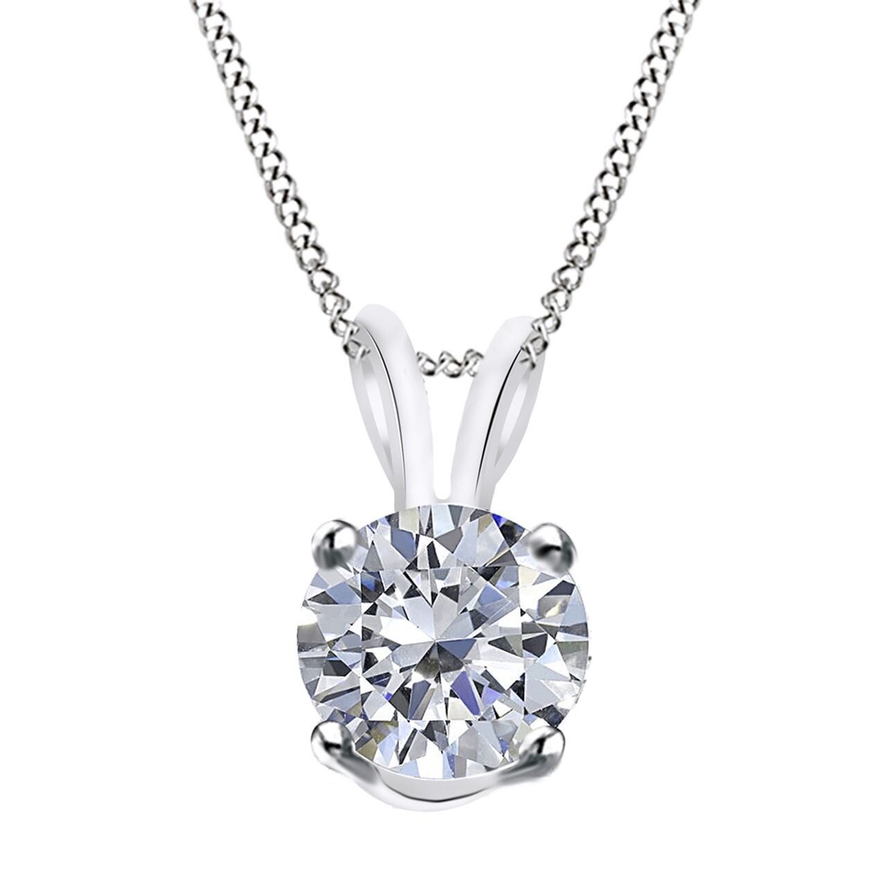 Solid 14K White Gold 3/4Ct Excellent Round Cut Solitaire Pendant Necklace