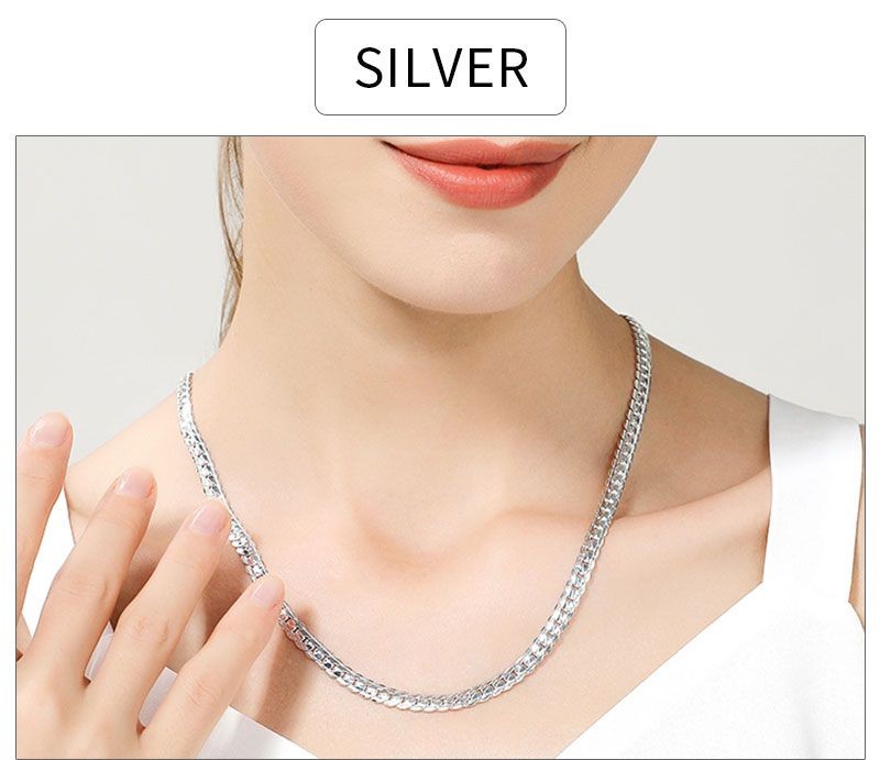 18K Gold/Silver Color 6mm Full Sideways Necklace 8/18/20/24 Inch Chain For Woman