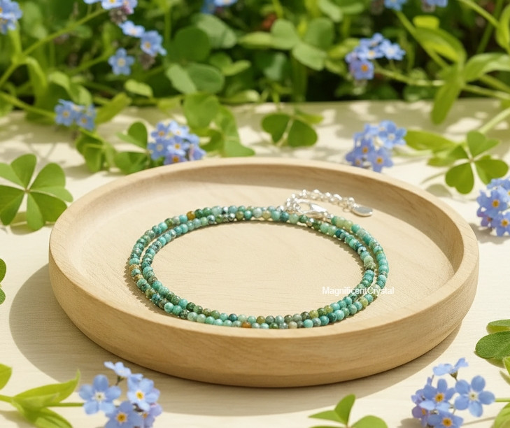 2mm Natural Turquoise Beads Choker Minimalist Dainty Healing Necklace Protection